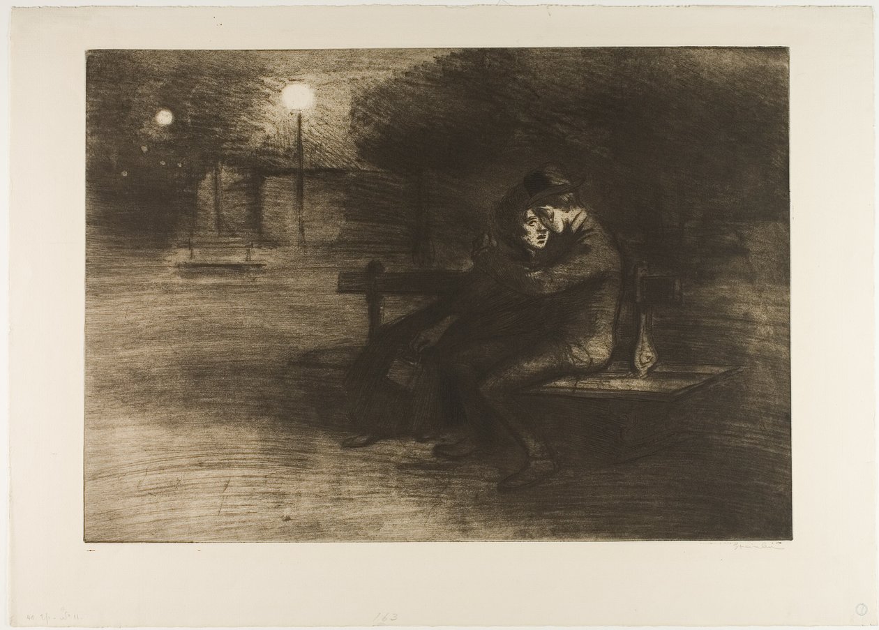 Elskende på en bænk af Théophile Alexandre Pierre Steinlen