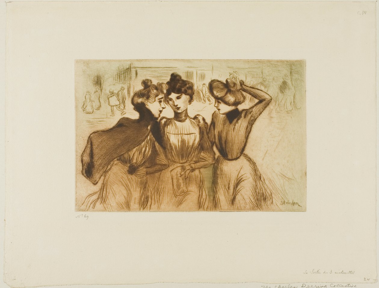 Tre arbejdende piger ude at spise frokost af Théophile Alexandre Pierre Steinlen