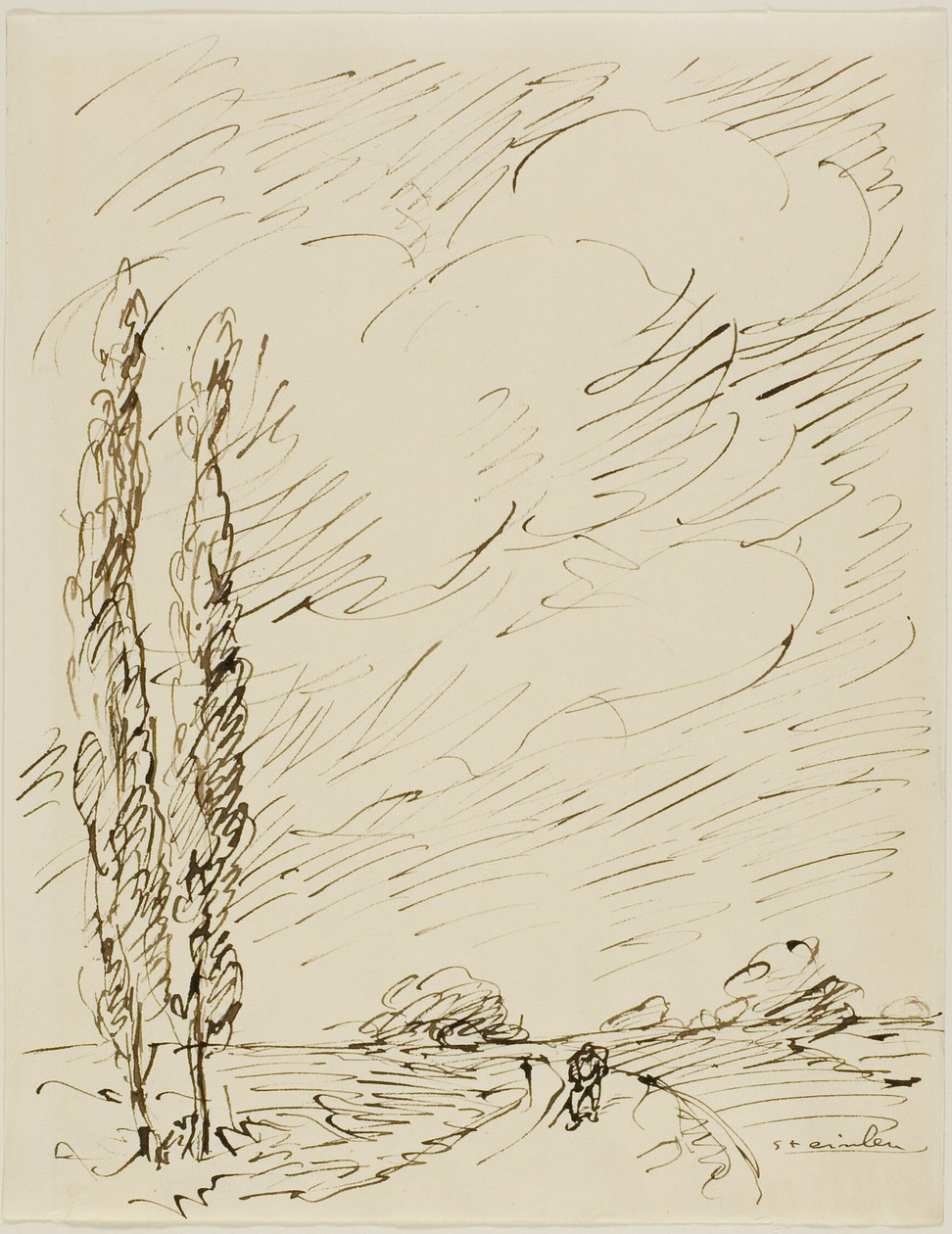 Tramp på en vej med to poppeltræer af Théophile Alexandre Pierre Steinlen