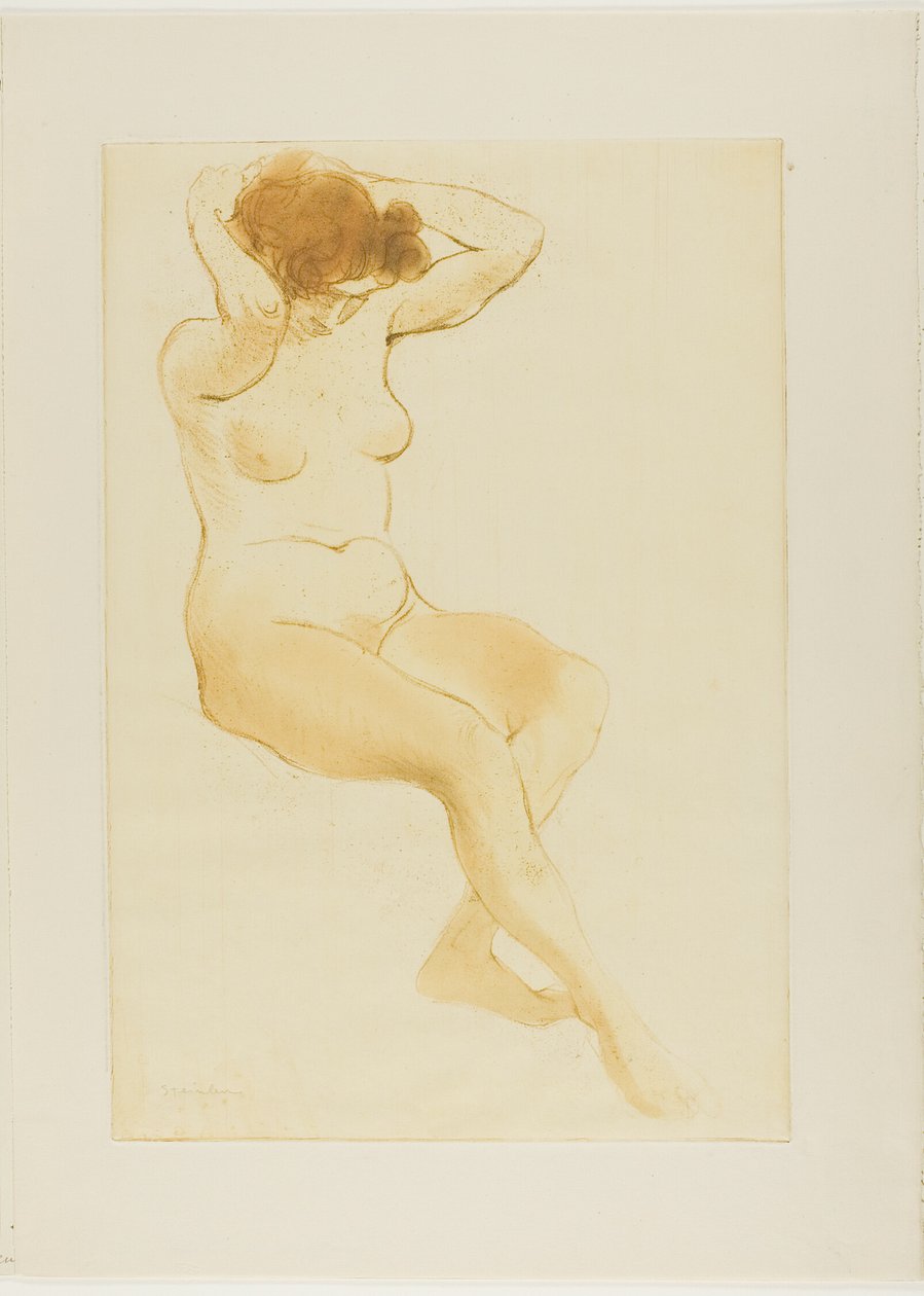 Kvinde ordner sit hår, trekvartbillede af Théophile Alexandre Pierre Steinlen