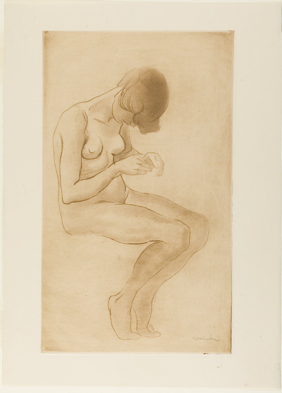 Kvinde ordner sine negle af Théophile Alexandre Pierre Steinlen