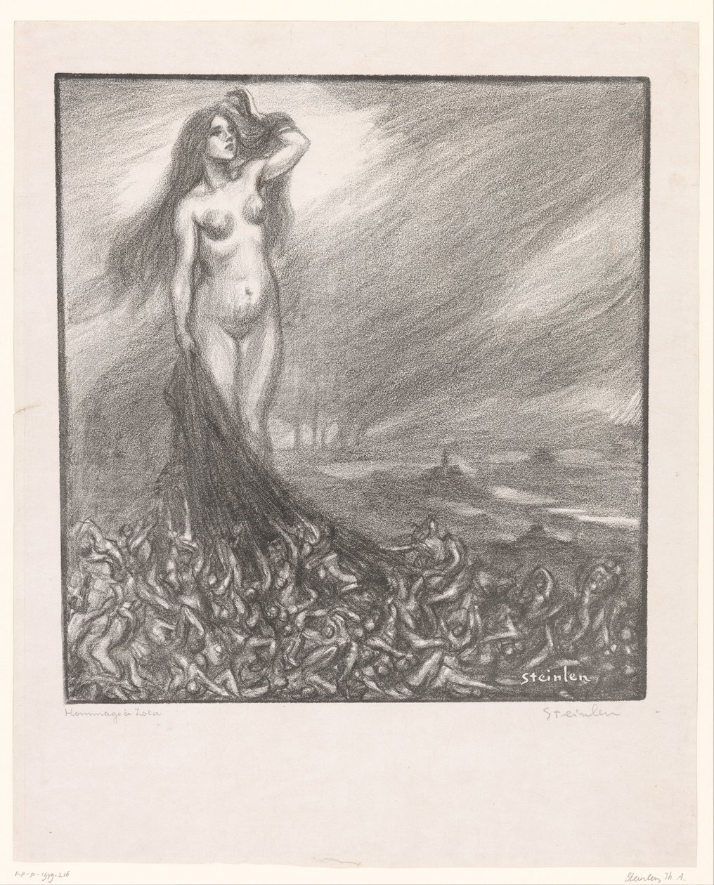 Hyldest til Zola Hommage à Zola (titel på objekt) af Théophile Alexandre Steinlen (signed by artist)