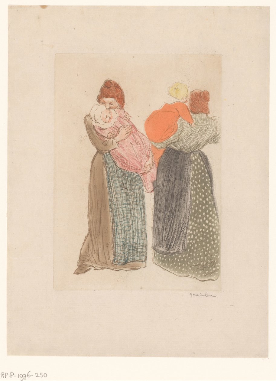 To mødre med børn Les Deux Mères af Théophile Alexandre Steinlen (signed by artist)
