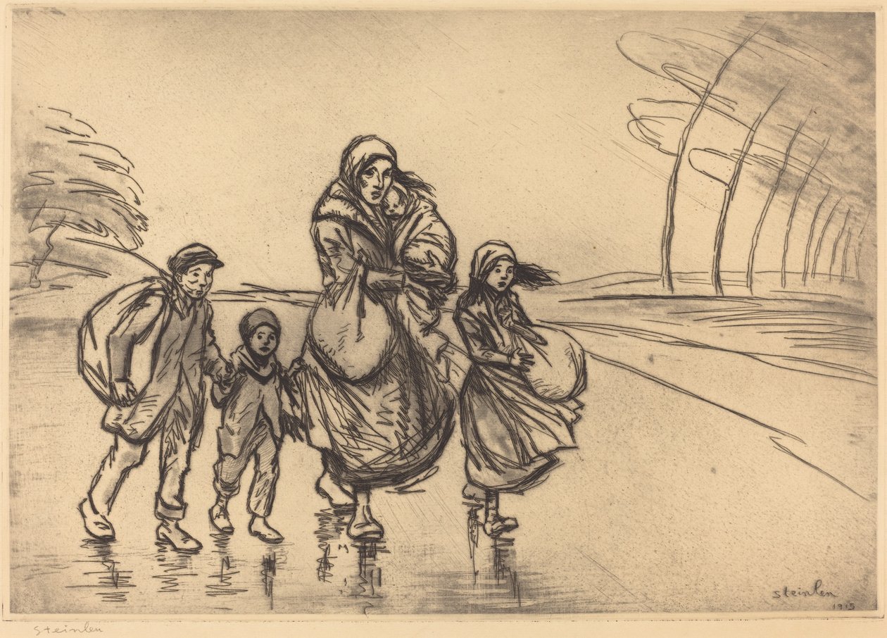 I regnen: mor og børn af Théophile Alexandre Steinlen