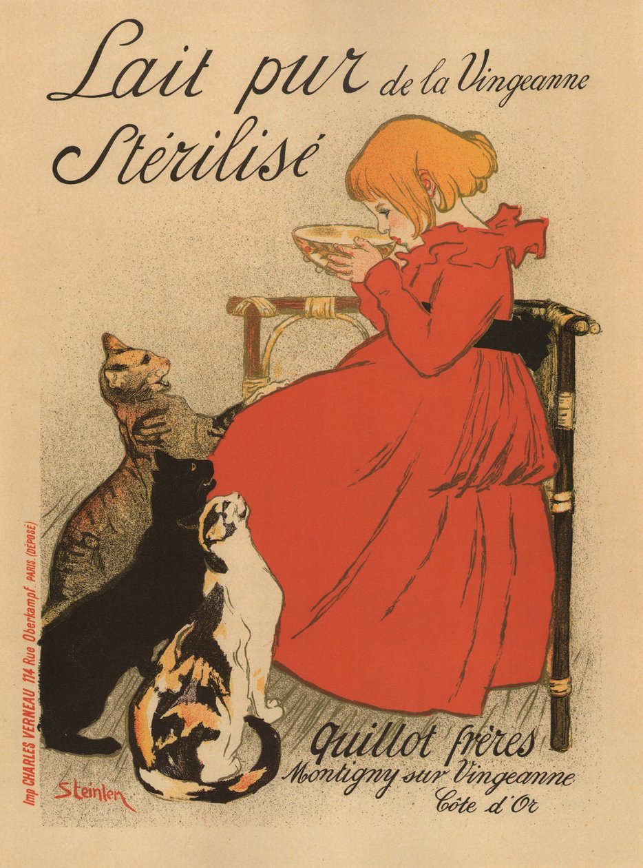 Ren steriliseret mælk fra Vingeanne-plakaten, 1890