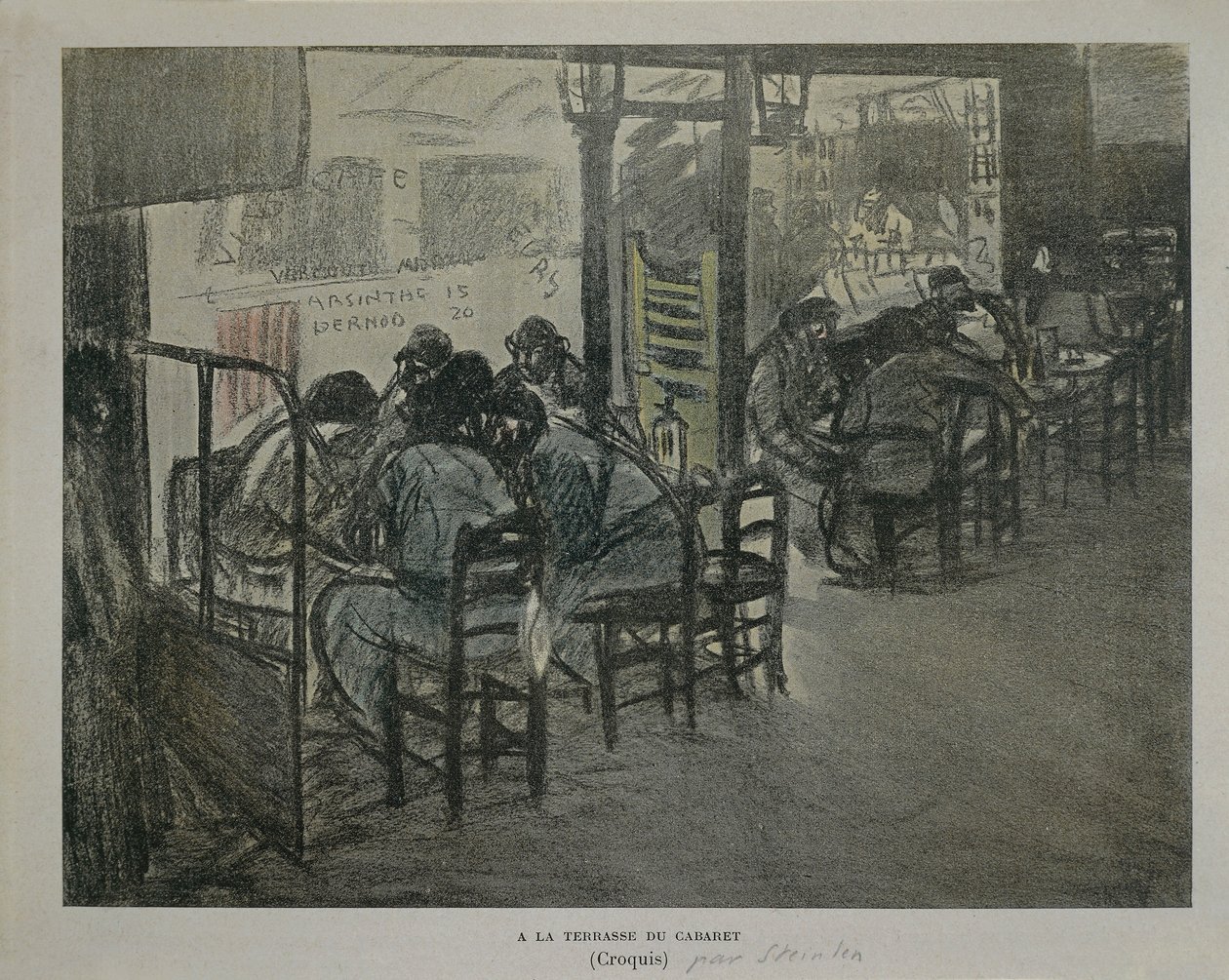 Paris på caféens terrasse, af Theophile Alexandre Steinlen, skitse af Théophile Alexandre Steinlen