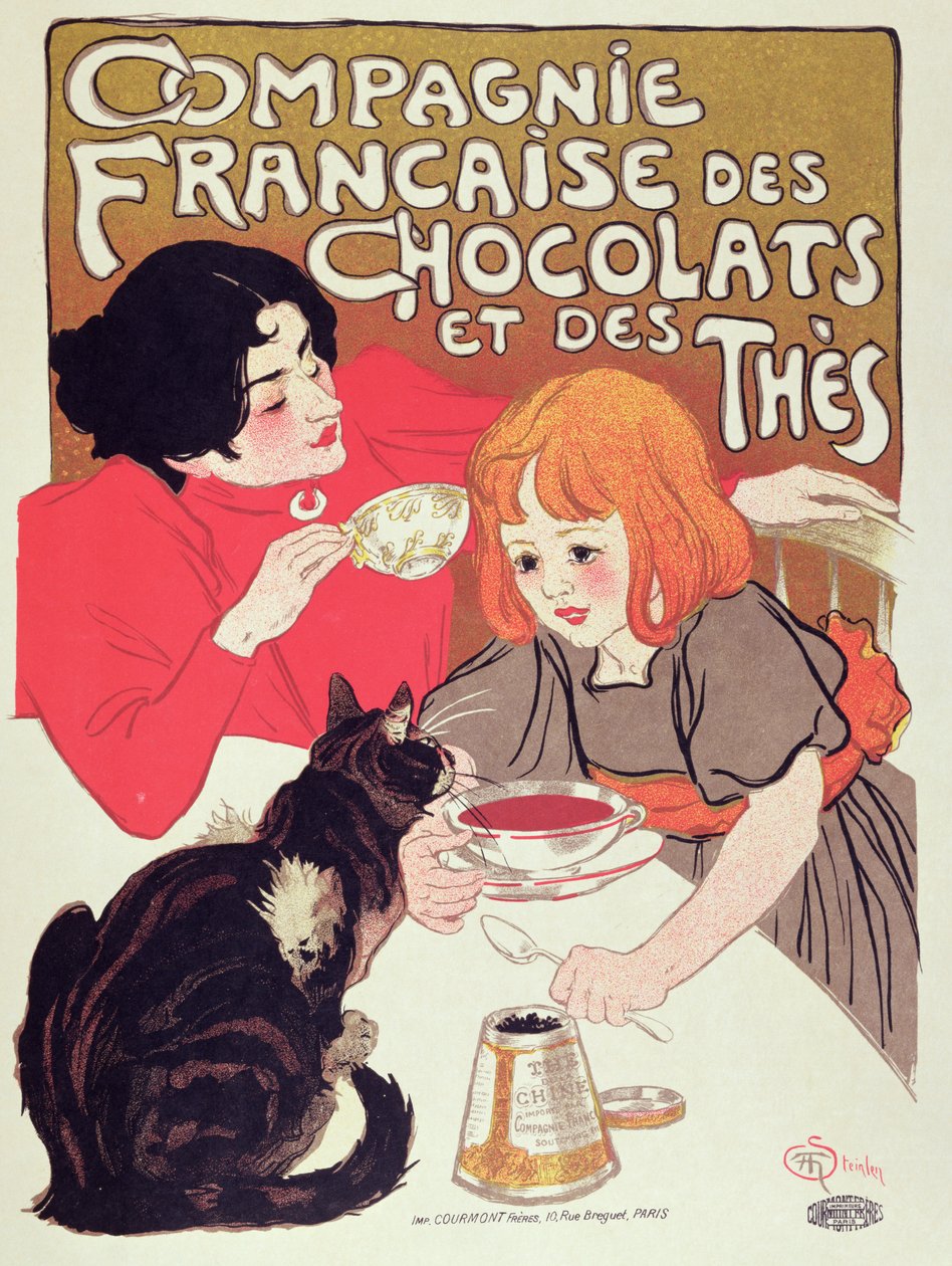 Plakat, der reklamerer for Compagnie Francaise des Chocolats et des Thes, ca. 1898 (litho-farve) af Théophile Alexandre Steinlen