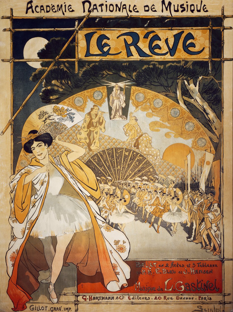 Plakat for Le Reve, ballet af Alfred-Edouard Blau og Joseph Hansen, musik af Leon Gastinel, Academie Nationale de Musique, Paris, Udgivet af Hartmann, Paris af Théophile Alexandre Steinlen