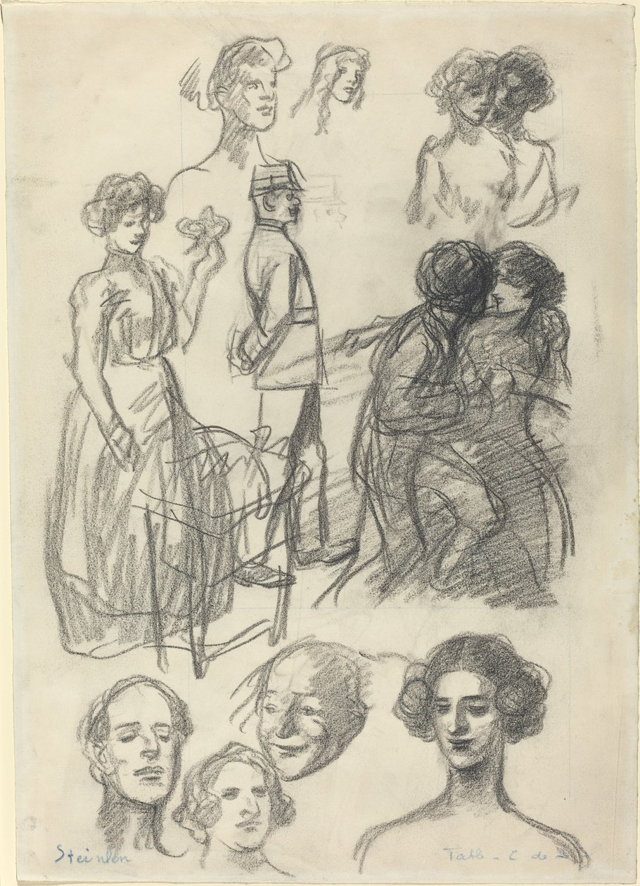 Skitser for elskere på en bænk, slutningen af det 19.-begyndelsen af det 20. århundrede. af Théophile Alexandre Steinlen
