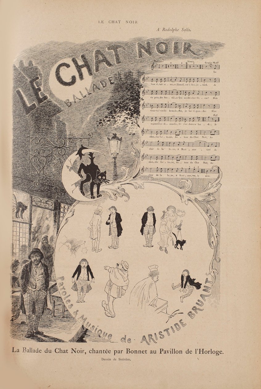 Historien om den berømte kabaret Le Chat Noir, magasinet Le Chat Noir, 1884. af Théophile Alexandre Steinlen