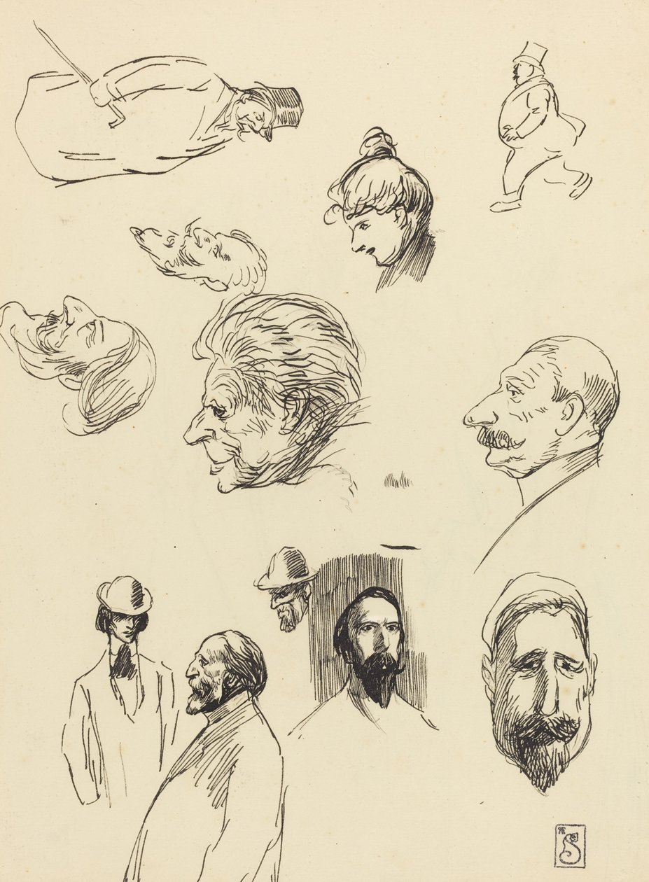 Studier af figurer og hoveder, slutningen af det 19.-begyndelsen af det 20. århundrede. af Théophile Alexandre Steinlen
