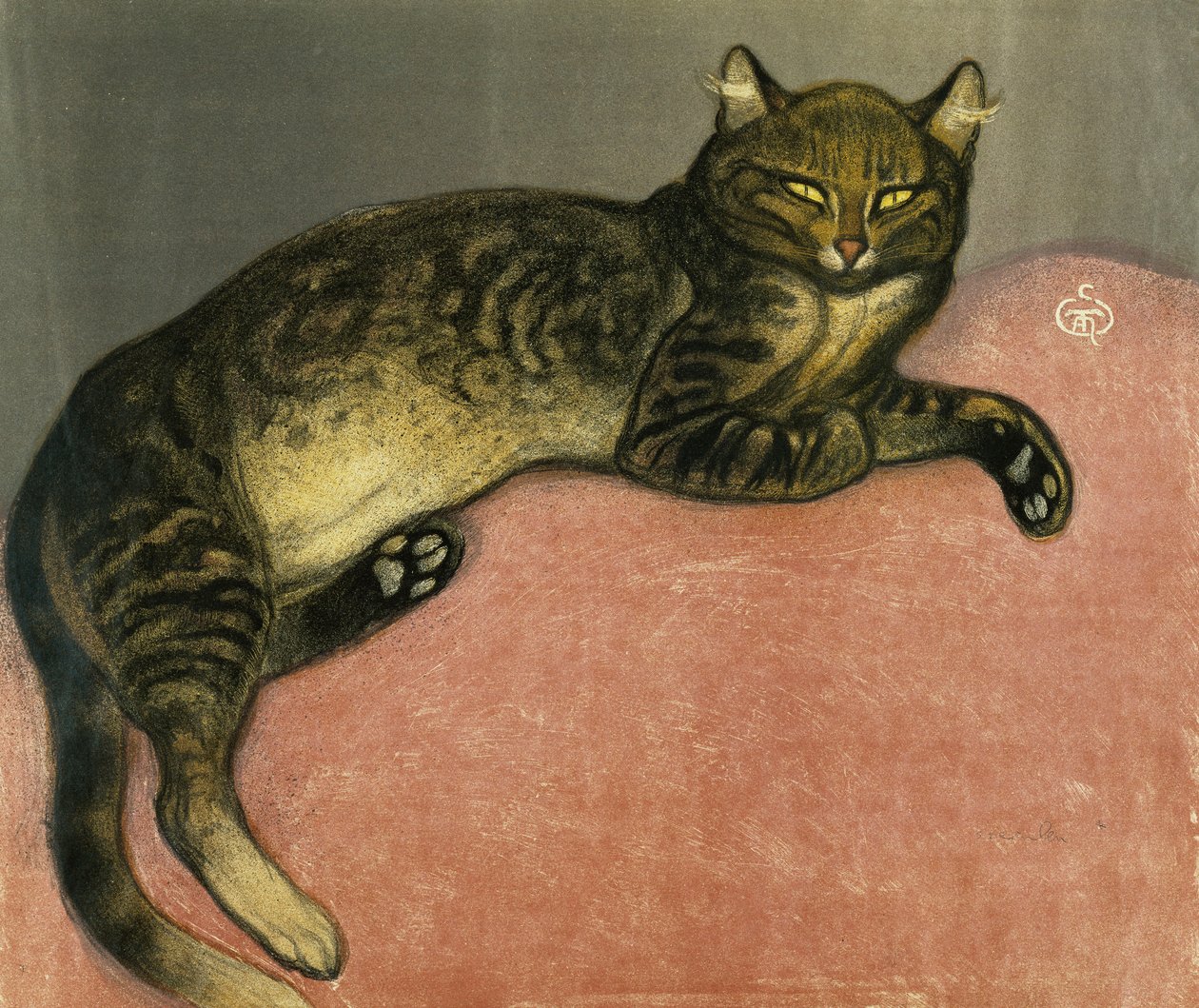 Sommeren, Kat på et rækværk; Sommer, kat på en balustrade, 1909 af Théophile Alexandre Steinlen