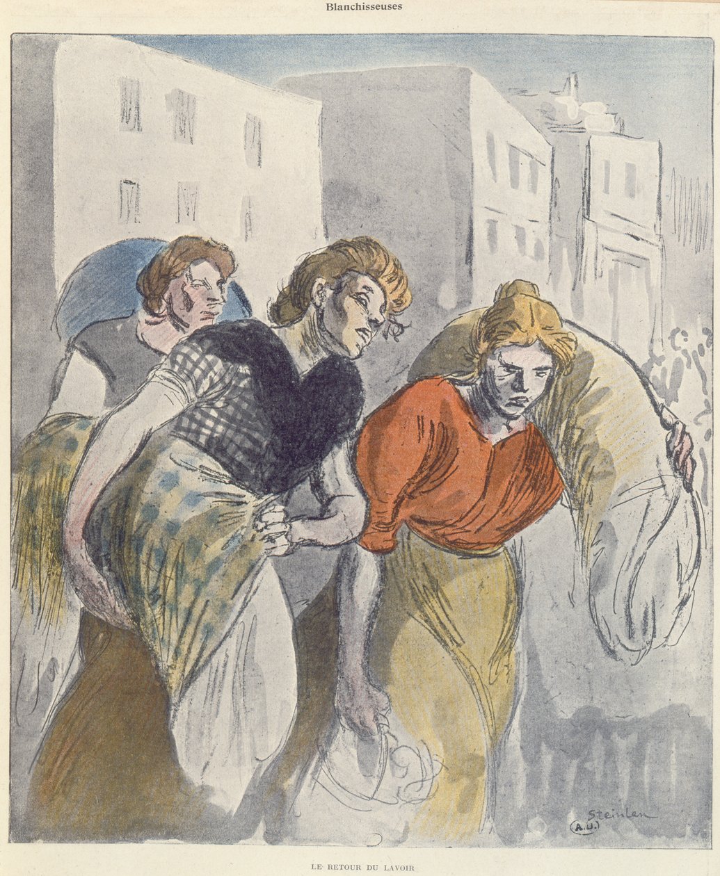 Vaskekvinderne vender tilbage fra vaskehuset, slutningen af det 19. århundrede af Théophile Alexandre Steinlen