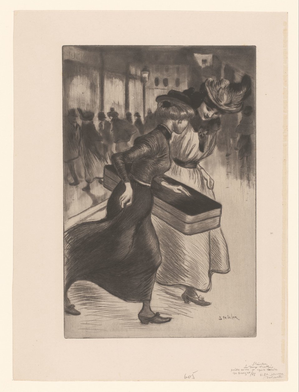 To kvinder går på gaden Les deux trottins af Théophile Alexandre Steinlen