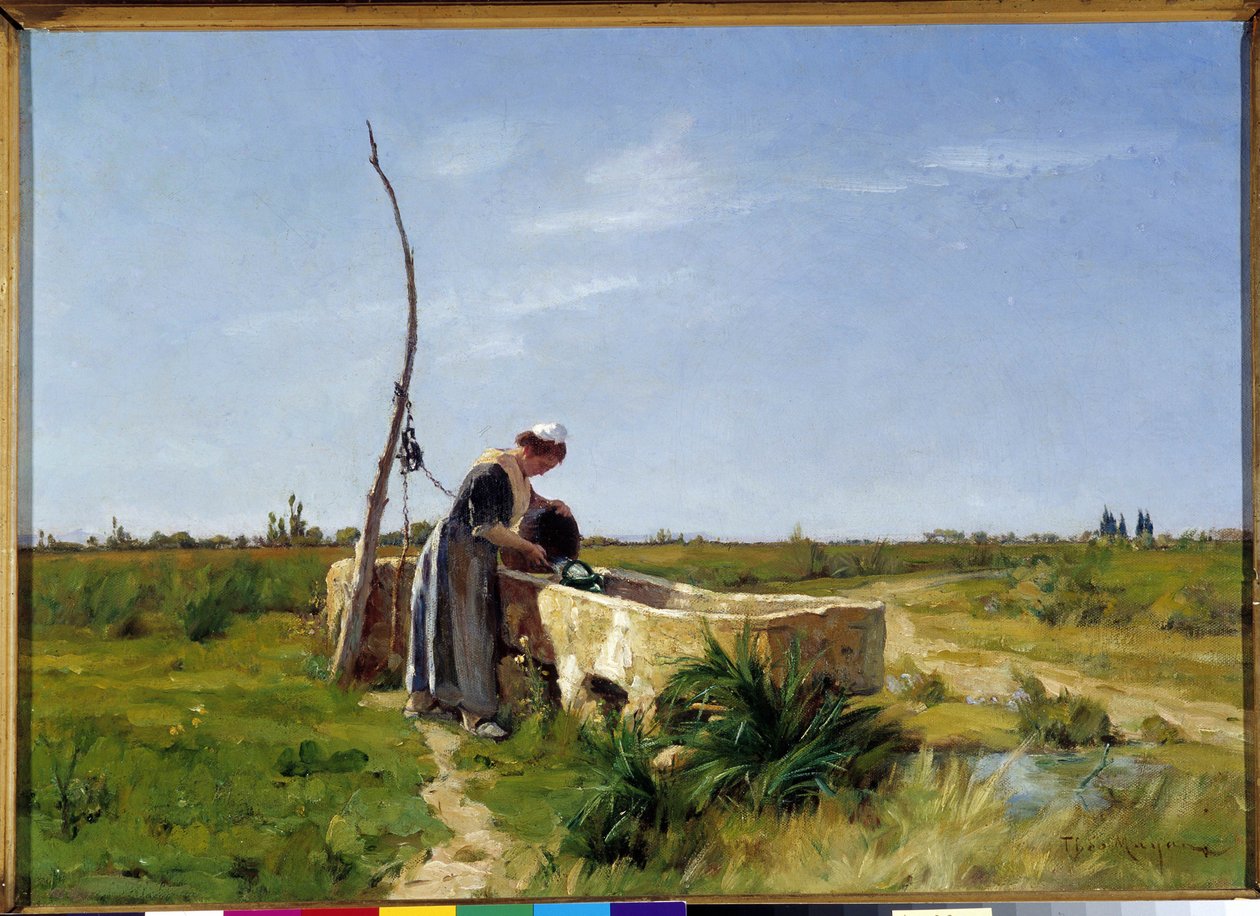 Bonden og brønden Maleri af Theophile Mayan (1860-1937) Dim. 46x56 cm. Obligatorisk omtale: Collection fondation hilsen de Provence Marseille DR af Théophile Henri Mayan