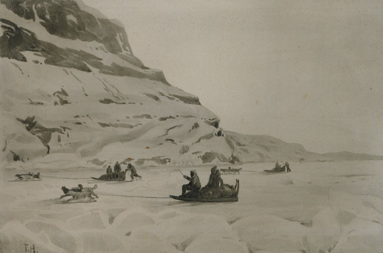 Eskimoer (akvarel på papir) af Thorolf Holmboe