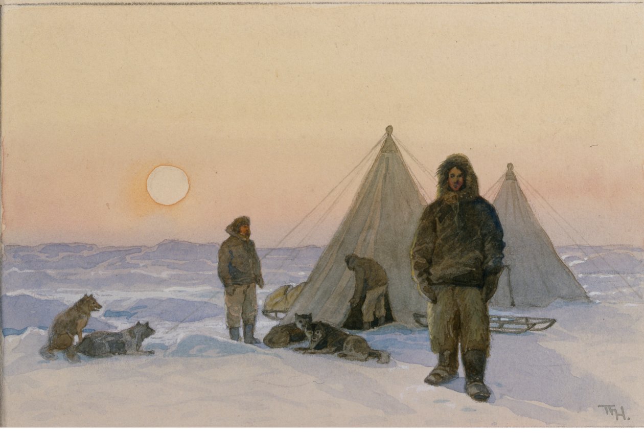 Polarforskere (akvarel på papir) af Thorolf Holmboe