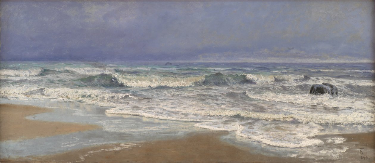 Gråvejrsdag ved Vesterhavet med brænding af Thorvald Niss