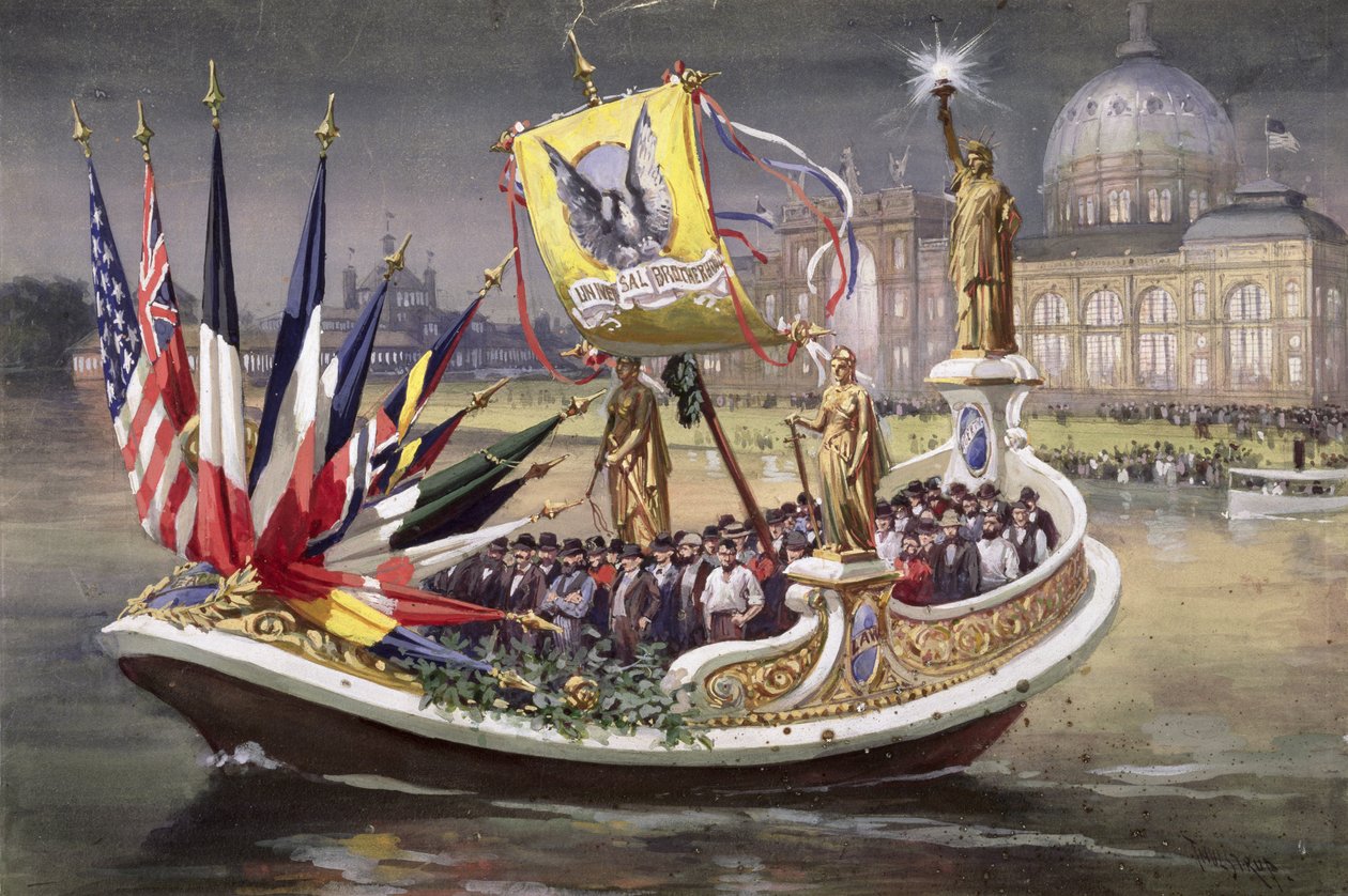 The Universal Brotherhood Barge ved Worlds Columbian Exposition, Chicago, 1893 af Thure de Thulstrup