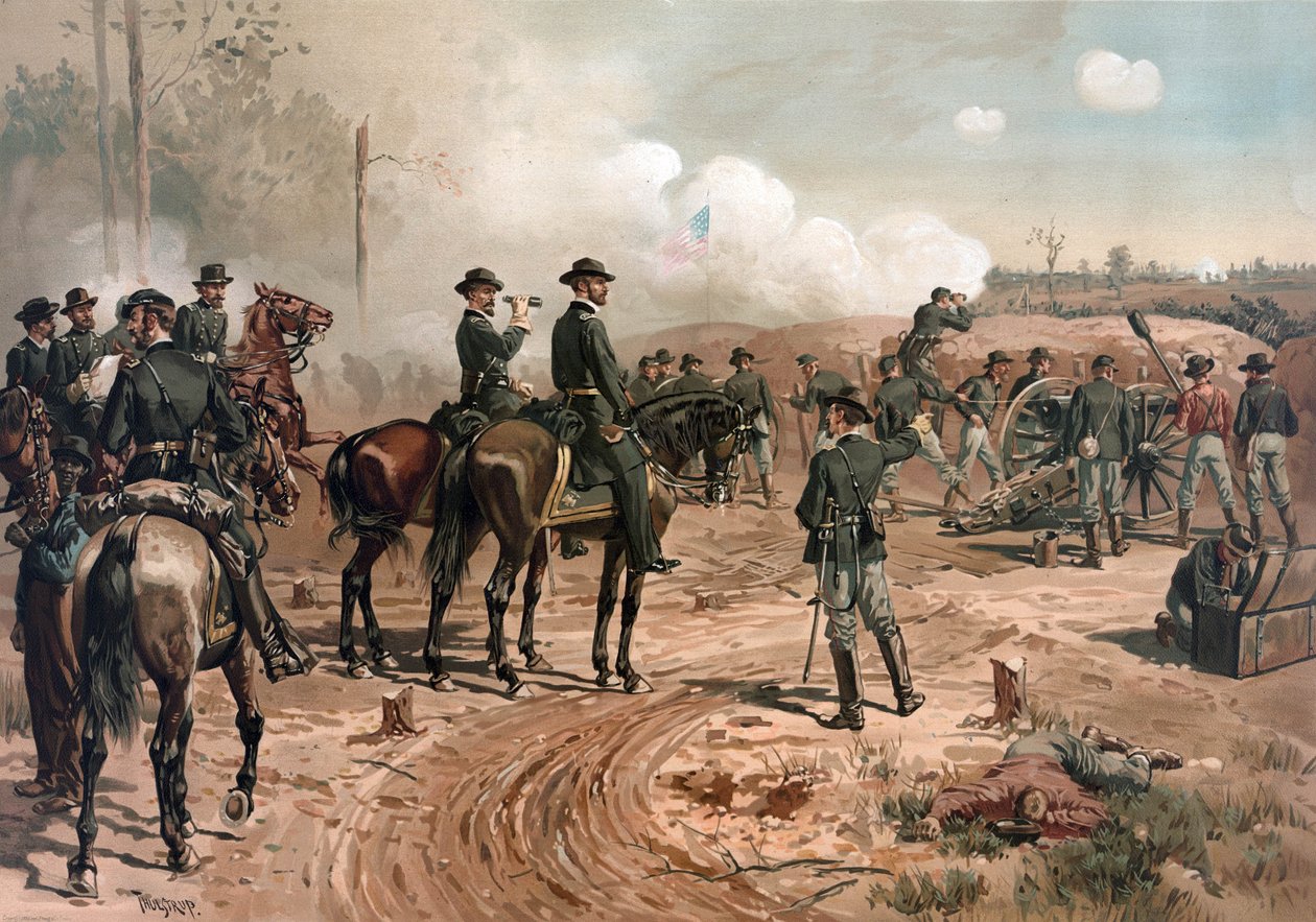 Den amerikanske borgerkrig: General Sherman under belejringen af Atlanta i 1864 (litografi) af Thure de Thulstrup