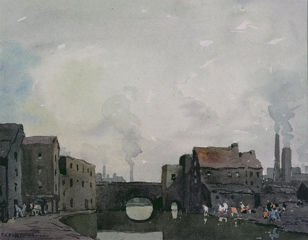 En Birmingham-kanal (akvarel) af Thurston Laidlaw Shoosmith