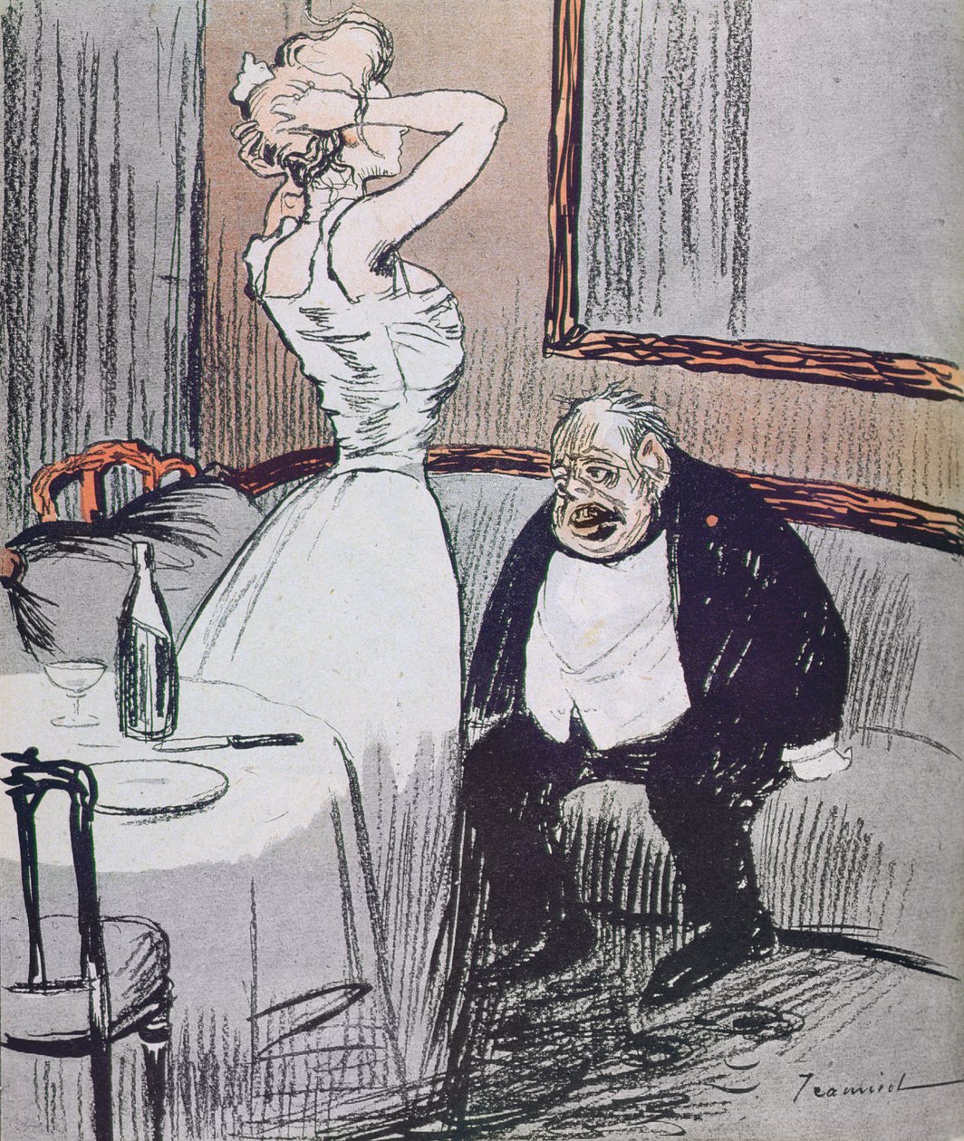Prostitueret og en gammel mand fra LAssiette Au Beurre magazine, pub. 1907 af Tiamirol