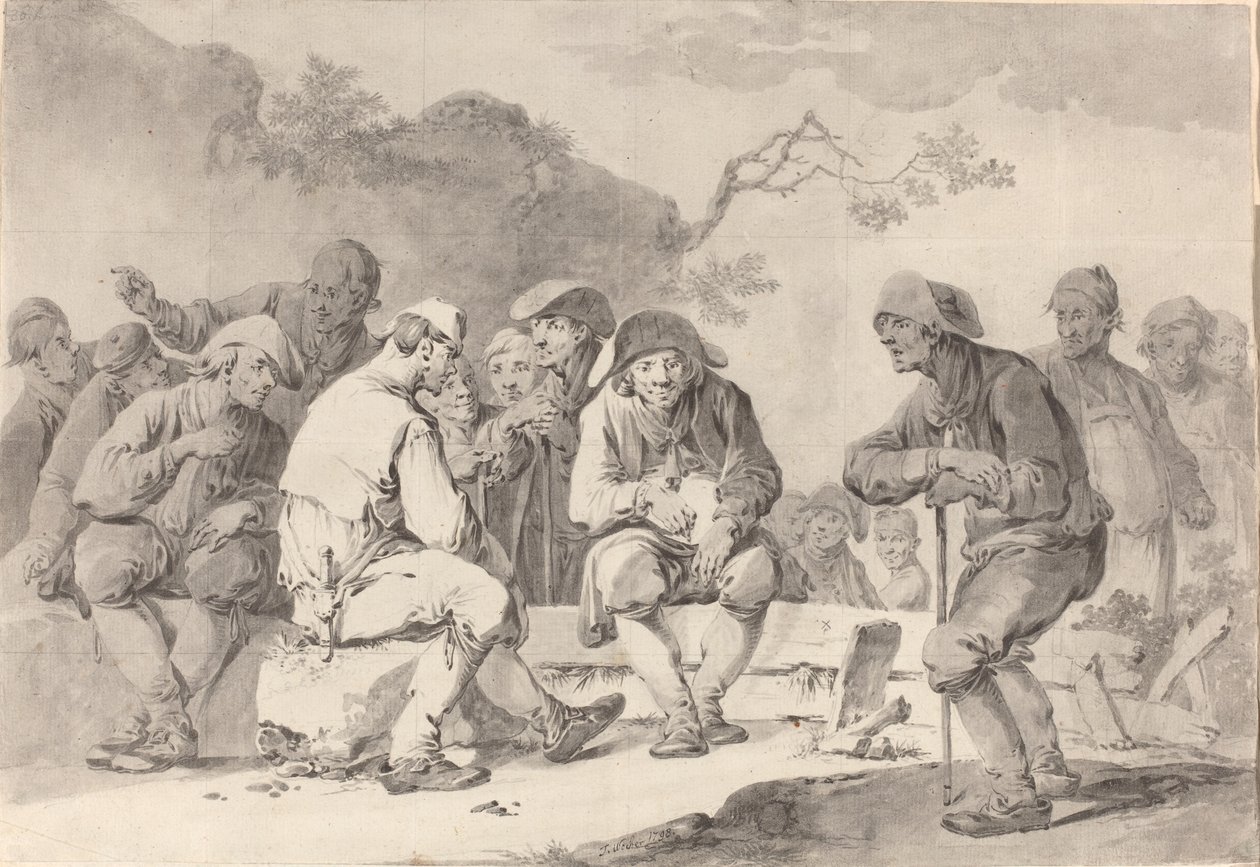 Selvportræt med landfold fra Appenzell, 1798 ((grafit med grå vask) af Tiberius Dominikus Wocher