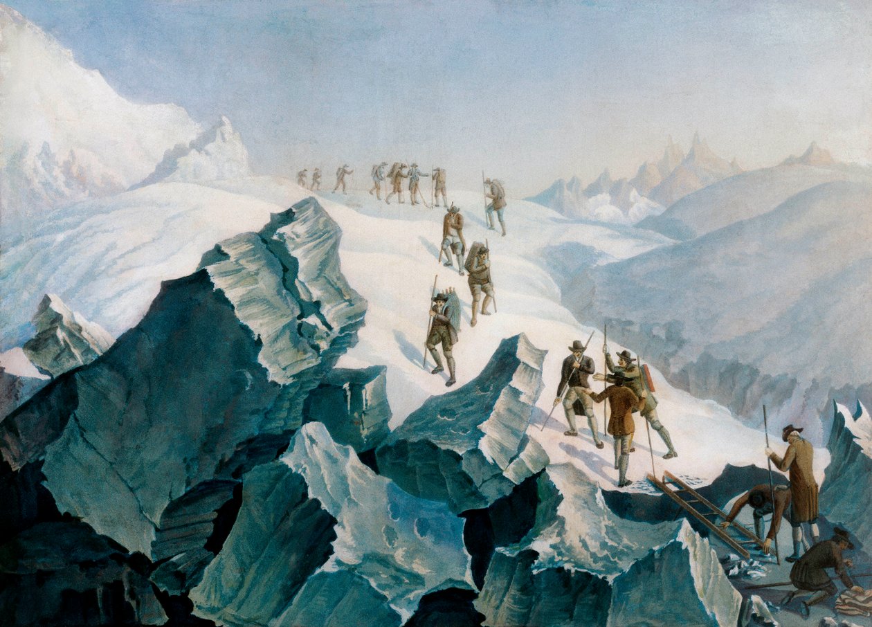 Afstamning af Horace Benedict de Saussure, hans søn og guider ned ad Mont Blanc, august 1787 af Tiberius Dominikus Wocher