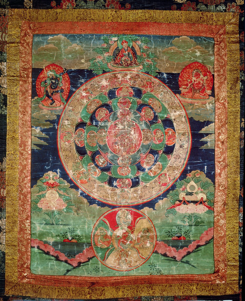 Bardo Mandala, Thangka, der viser perioden mellem død og reinkarnation (gouache på stof) af Tibetan School