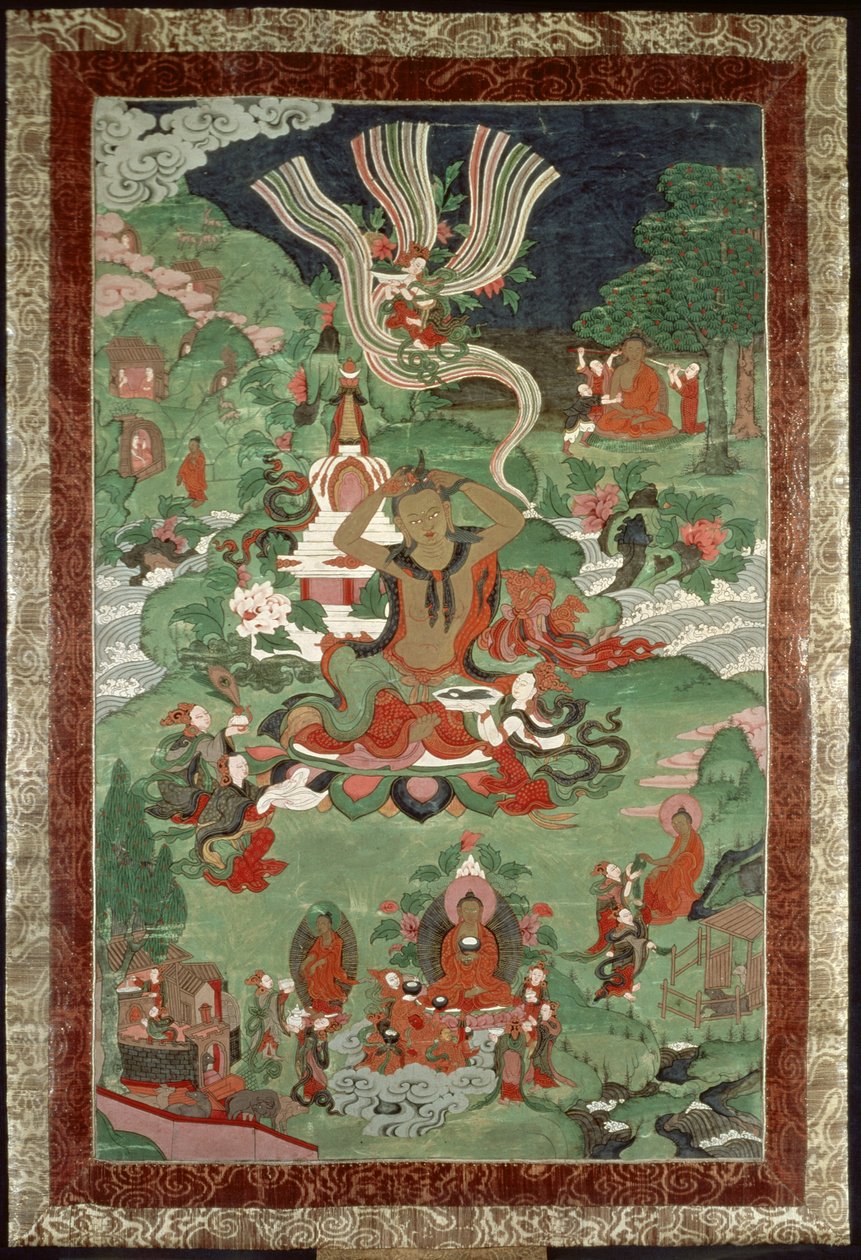 Buddha klipper en tott hår, tibetansk tempelbanner af Tibetan School