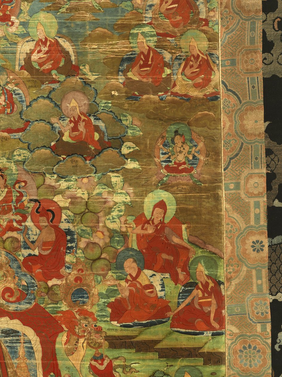 Detalje af tredje Panchen Lama Losan Penden Yeshe af Tibetan School