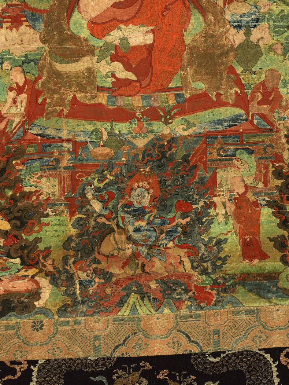Detalje af tredje Panchen Lama Losan Penden Yeshe af Tibetan School