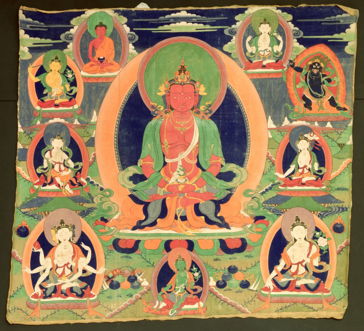Thangka-maleri, der viser Amitayus af Tibetan School