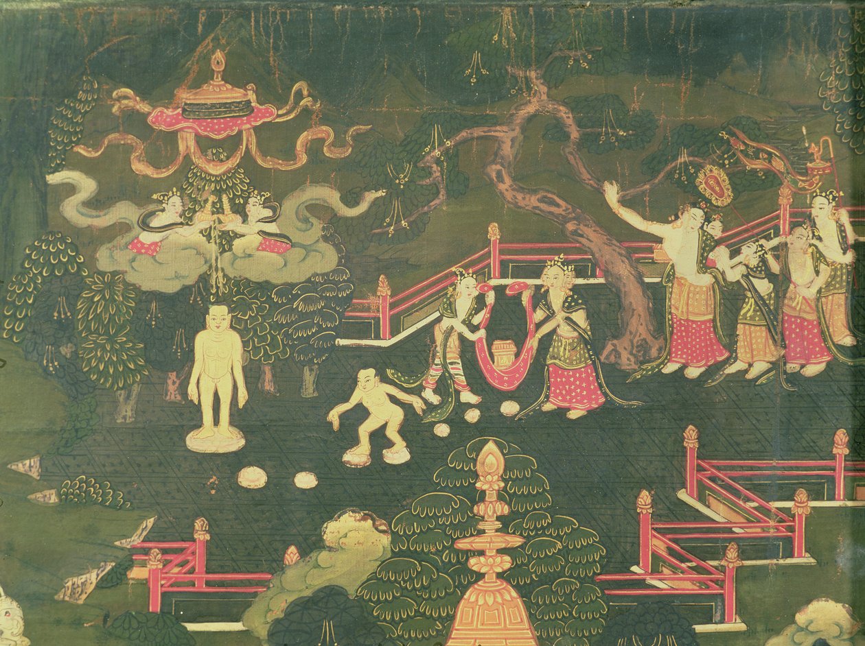 Buddha Shakyamunis liv, detalje fra hans barndom af Tibetan School