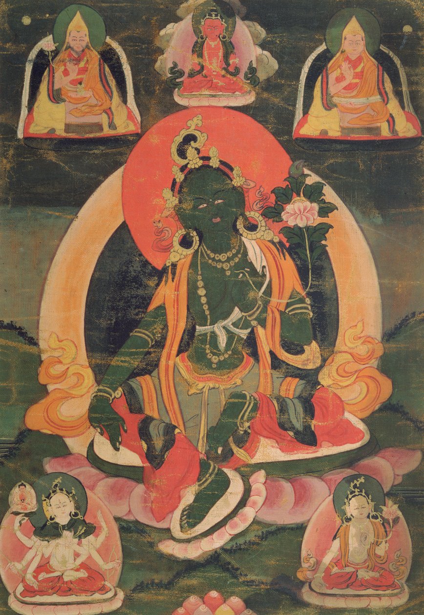 CBL Tb 1836 Green Tara (wc & gouache på bomuld) af Tibetan School