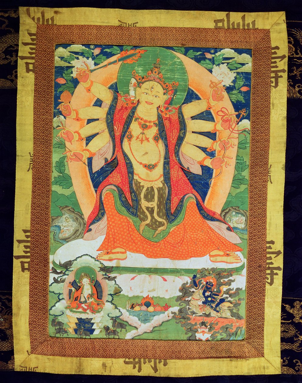 Thangka-maleri, der forestiller en kvindelig Dharmapala, sandsynligvis Lhamoo-so-sor-dang-ma, børnenes gudinde, 1750-1850 (papir og silke) af Tibetan School