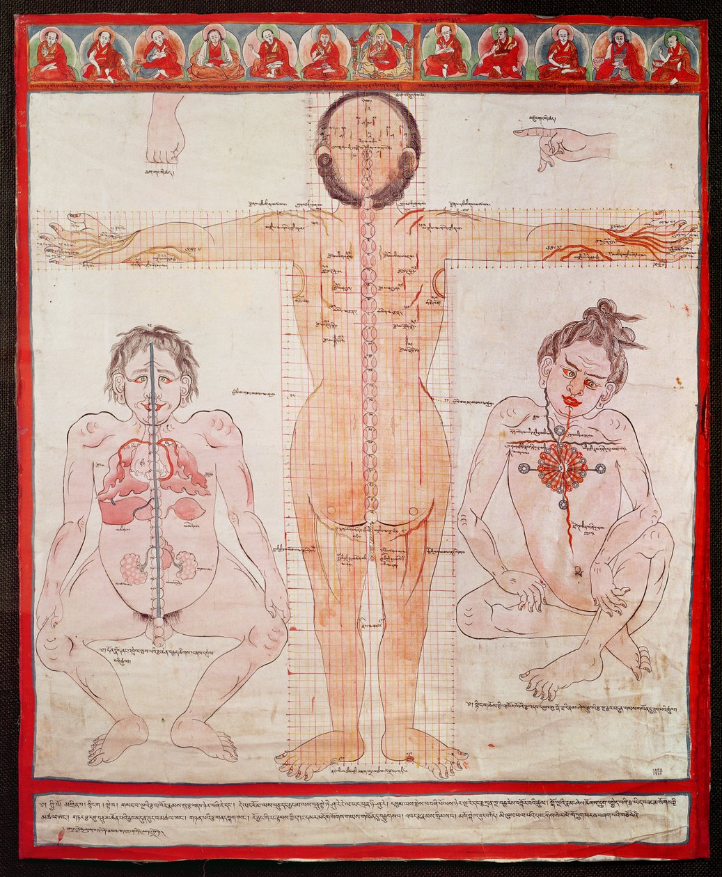 Anatomical Chart, 1938 (pen og akvarel på stof lagt på lærred) af Tibetan School