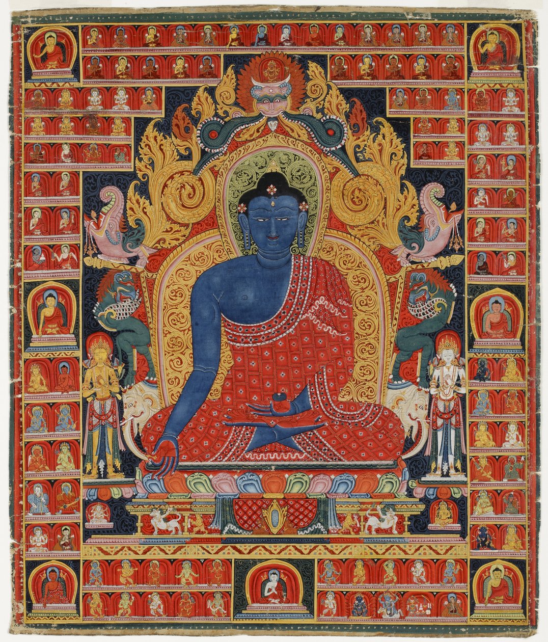 Buddha, den Højeste Healer (ugennemsigtigt toilet på bomuld) af Tibetan School