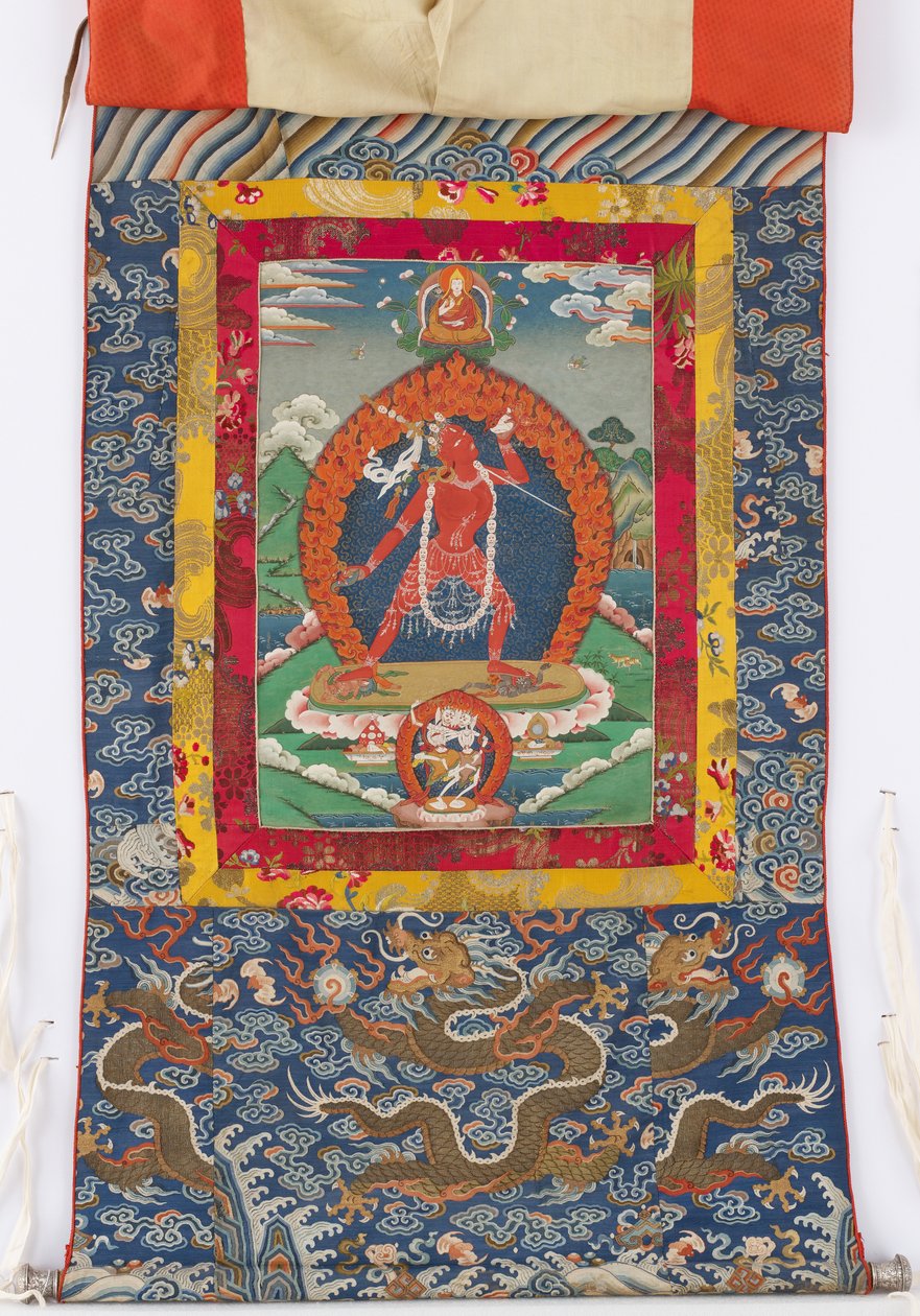 Dakini, maleri fra 1800-tallet, tekstilkanter fra det 19. og 18. århundrede af Tibetan School