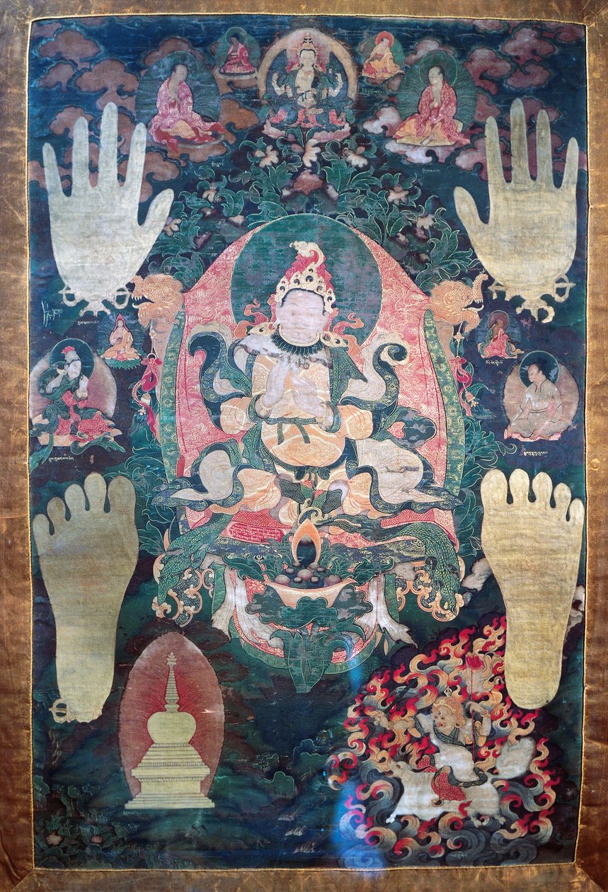 Gnya-Khri btsan-Po, legendarisk første konge af Tibet, reinkarnation af bodhisattva Avalokitesvara, en af de timelige og åndelige ledere i Tibet, maleri på lærred, tibetansk civilisation af Tibetan School