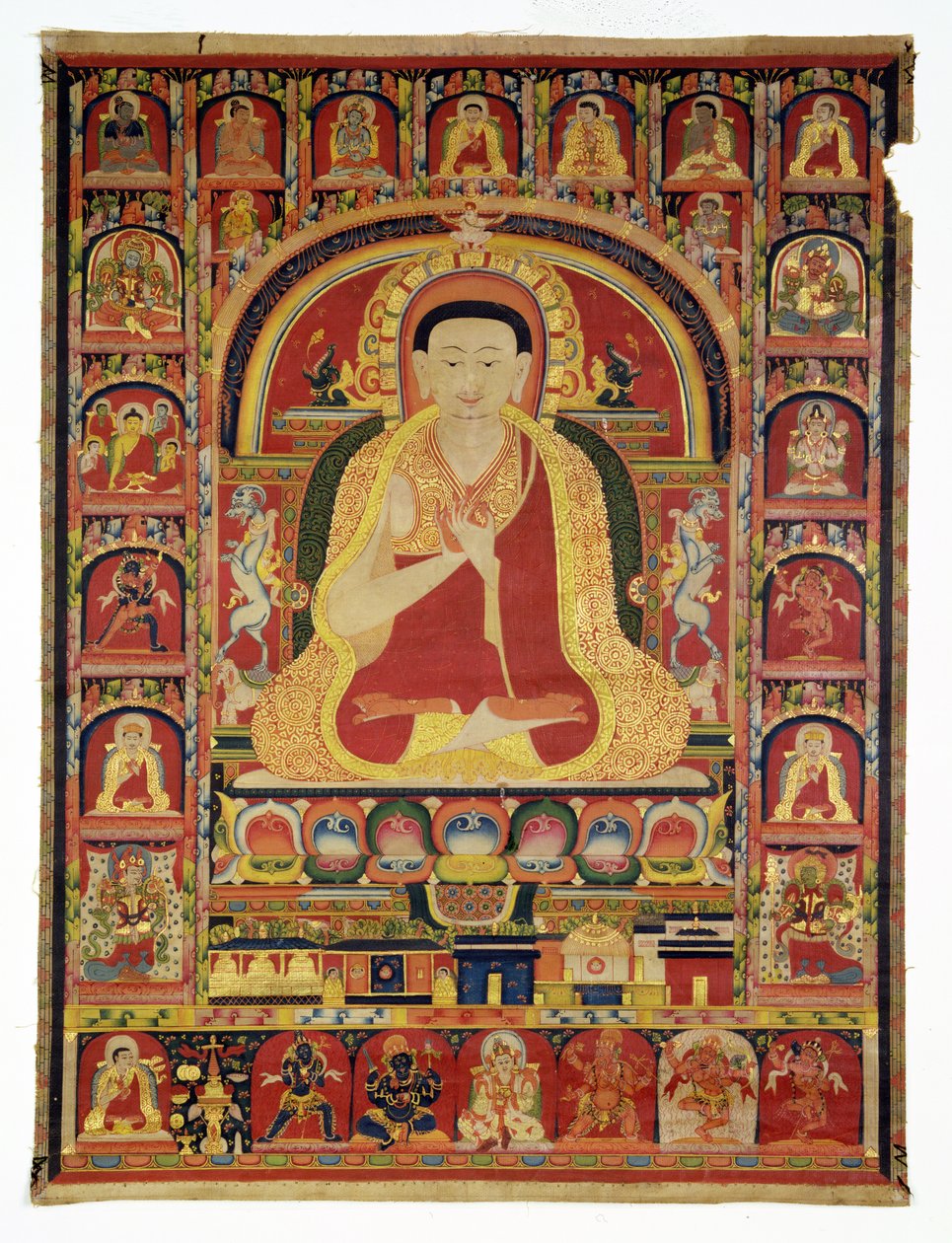 Portræt af den store Thangpa (1142-1210) slutningen af det 13. århundrede (ugennemsigtigt wc & guld på bomuld) af Tibetan School