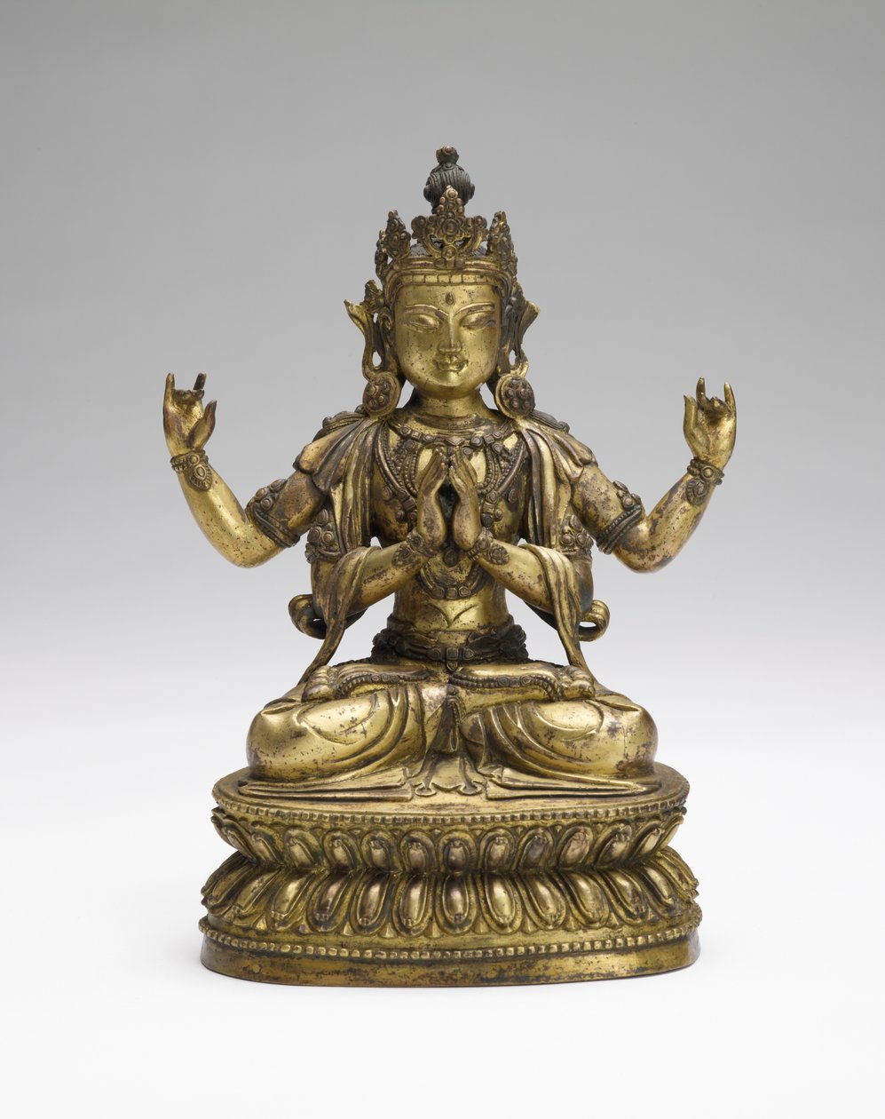 Sukhavati Avalokiteshvara, slutningen af det 17.-begyndelsen af det 18. århundrede (forgyldt kobberlegering) af Tibetan School