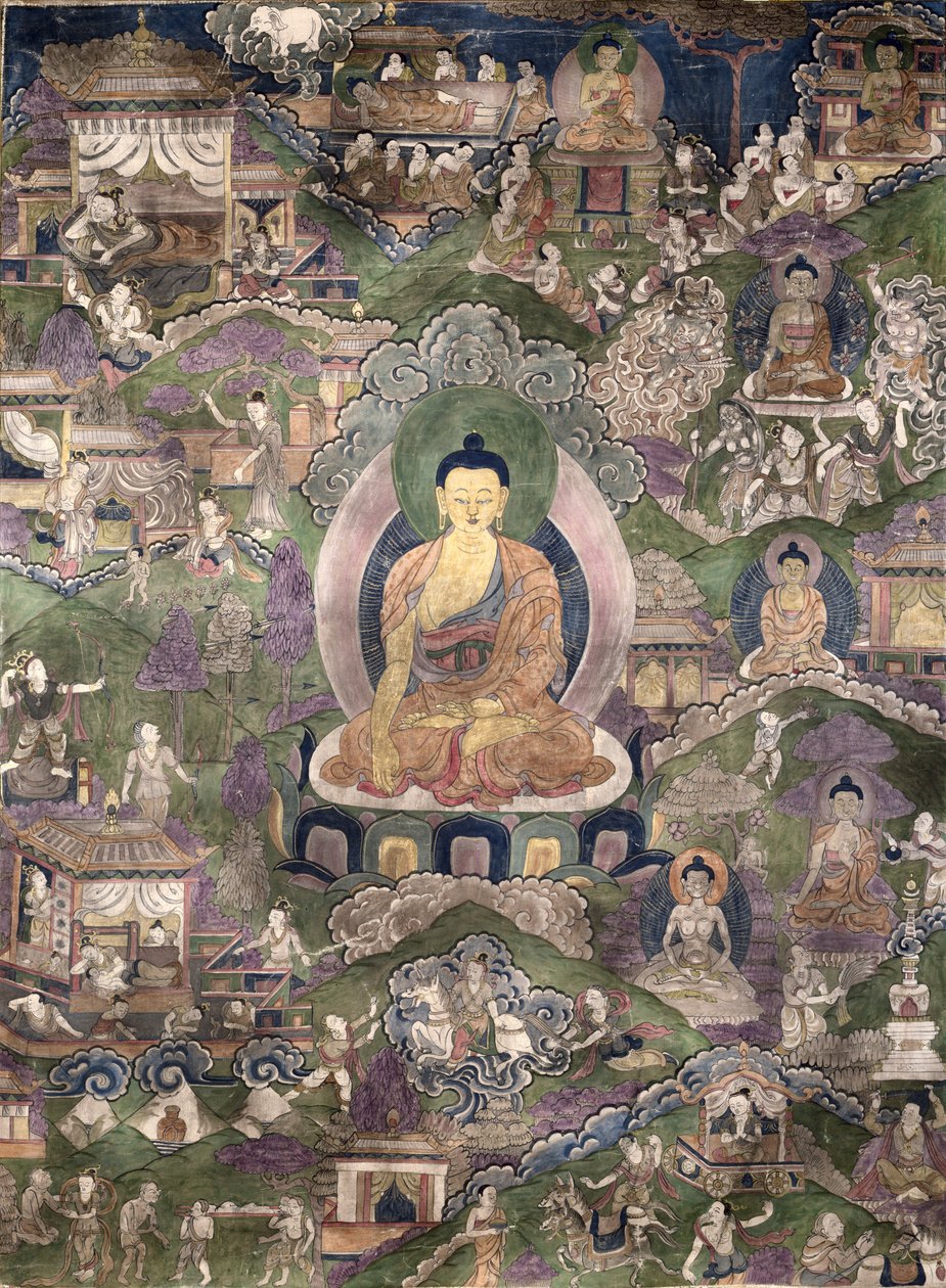 Thangka of the Buddha (gouache på lærred) af Tibetan School