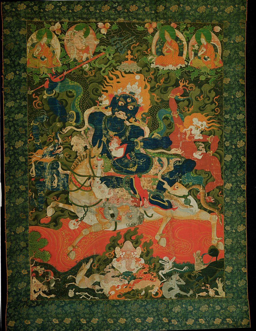 Thangka-maleri, der forestiller Shridevi, fra Tashilhumpo-klosteret, 17.-18. århundrede (maling på stivnet bomuld) af Tibetan School
