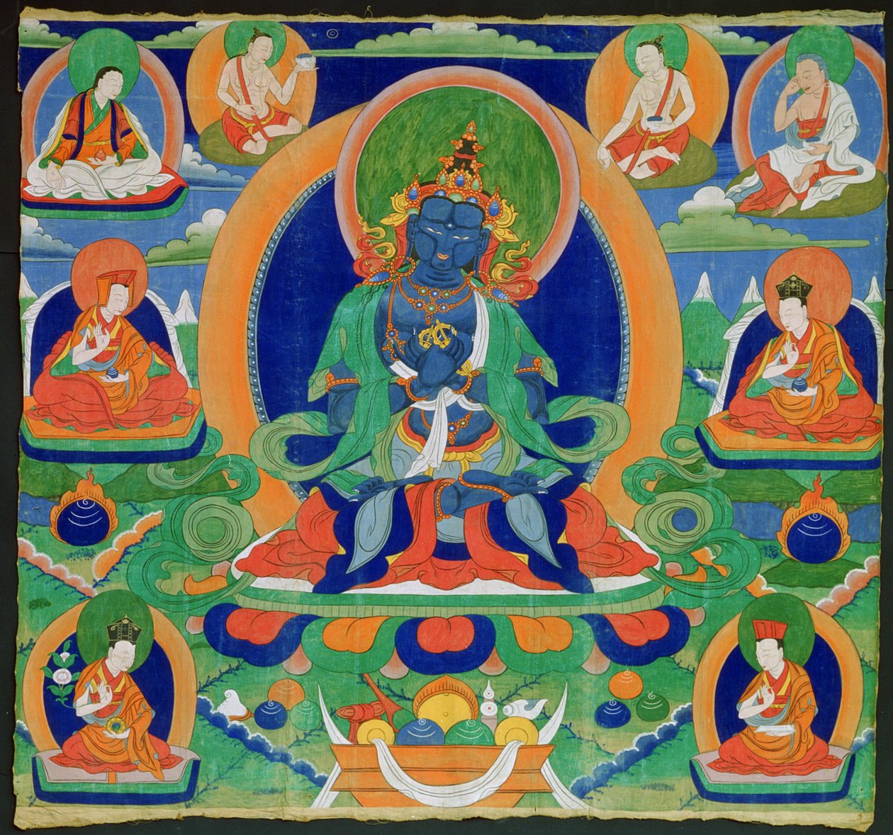 Thangka-maleri, der afbilder Adibuddha Vajradhara (Do rje chang), tibetansk, 1800-tallet (hundesyge på calico) af Tibetan School