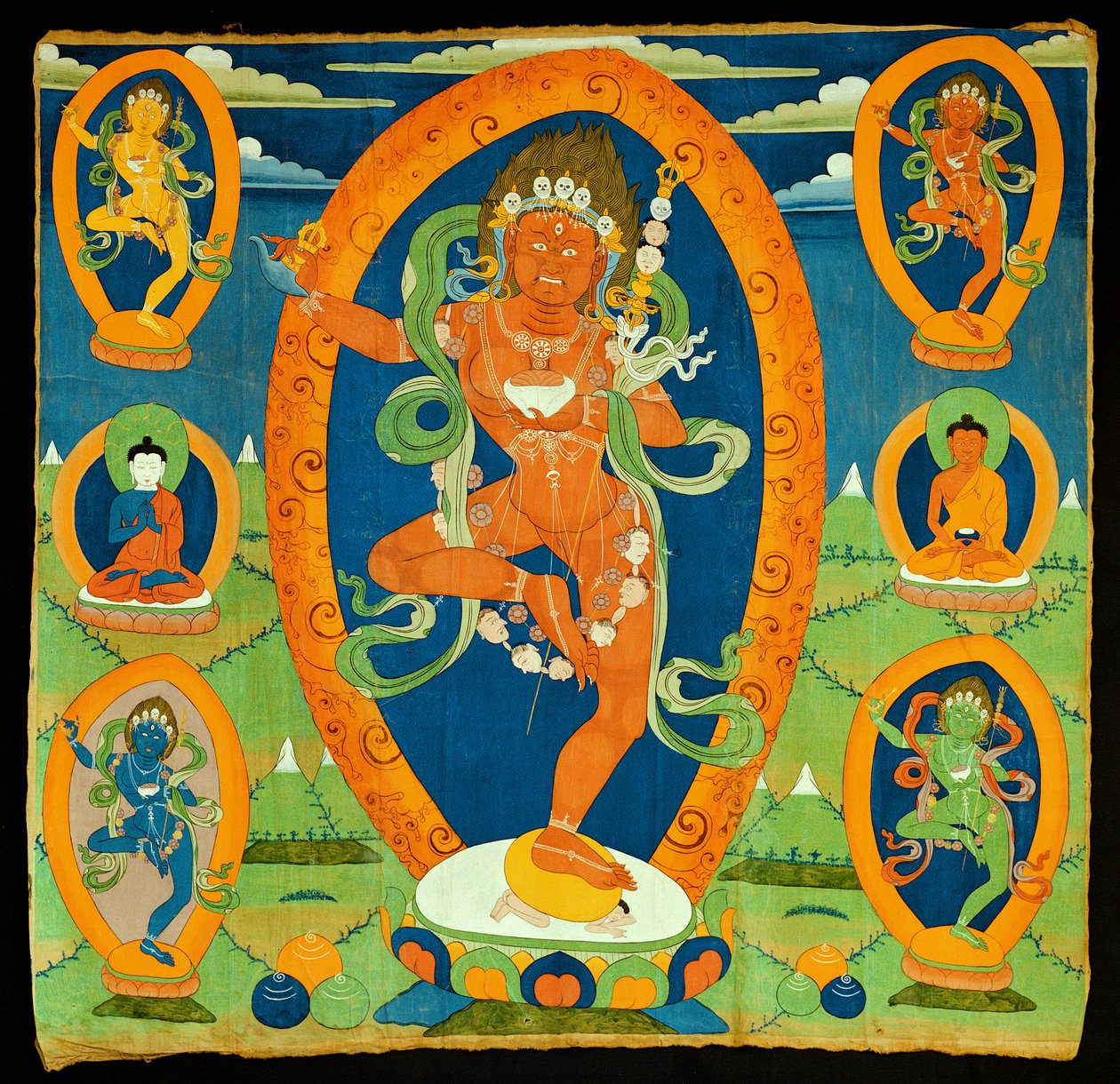 Thangka-maleri, der forestiller Dakini Vajravarahi (Do rje pag mo) tibetansk, 1800-tallet (hundesyge på calico) af Tibetan School