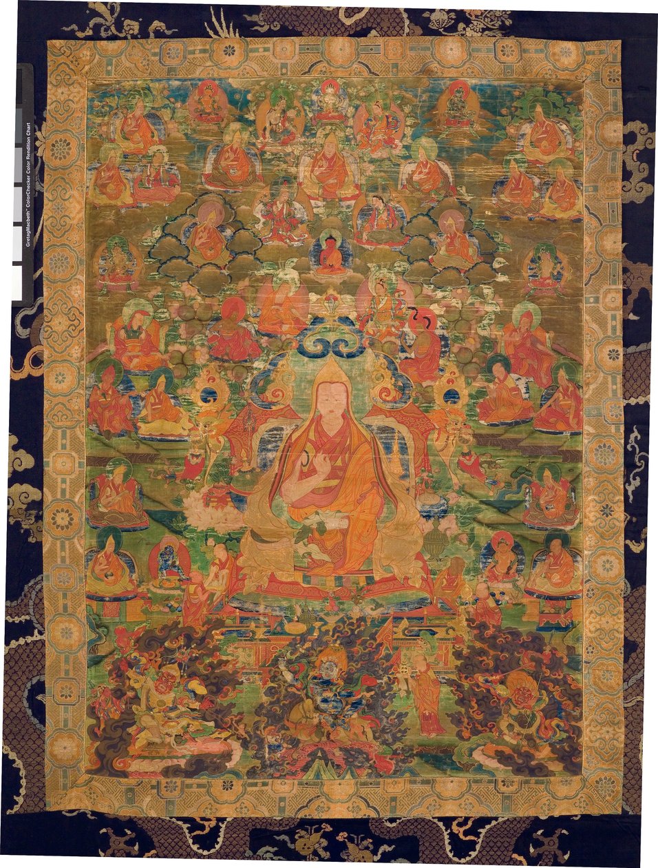 Tredje Panchen Lama Losan Penden Yeshe (gouache på stof) af Tibetan School