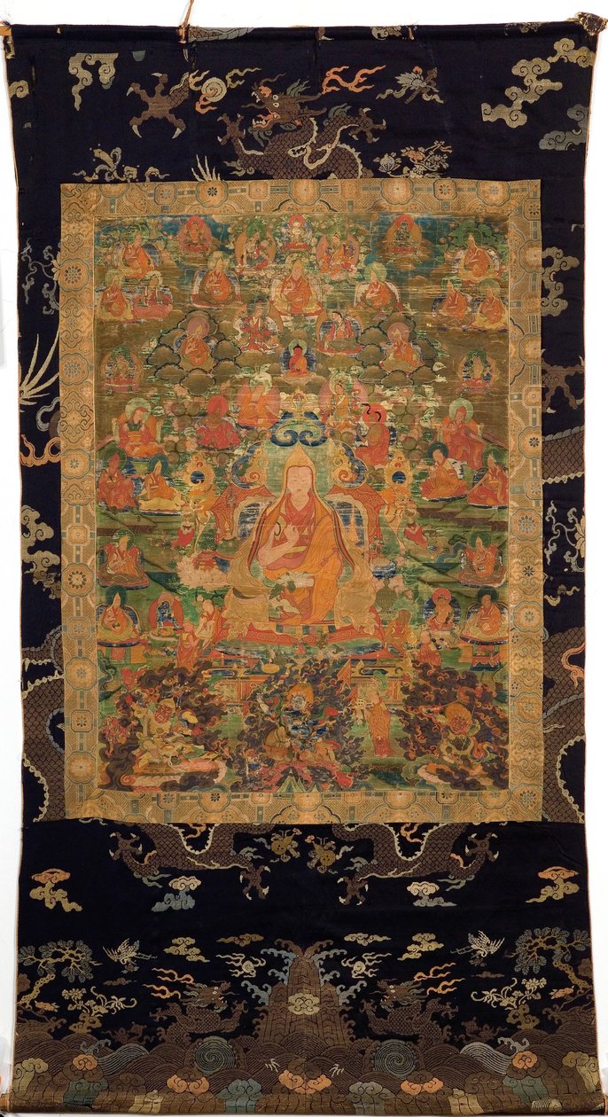 Tredje Panchen Lama Losan Penden Yeshe (gouache på stof) af Tibetan School