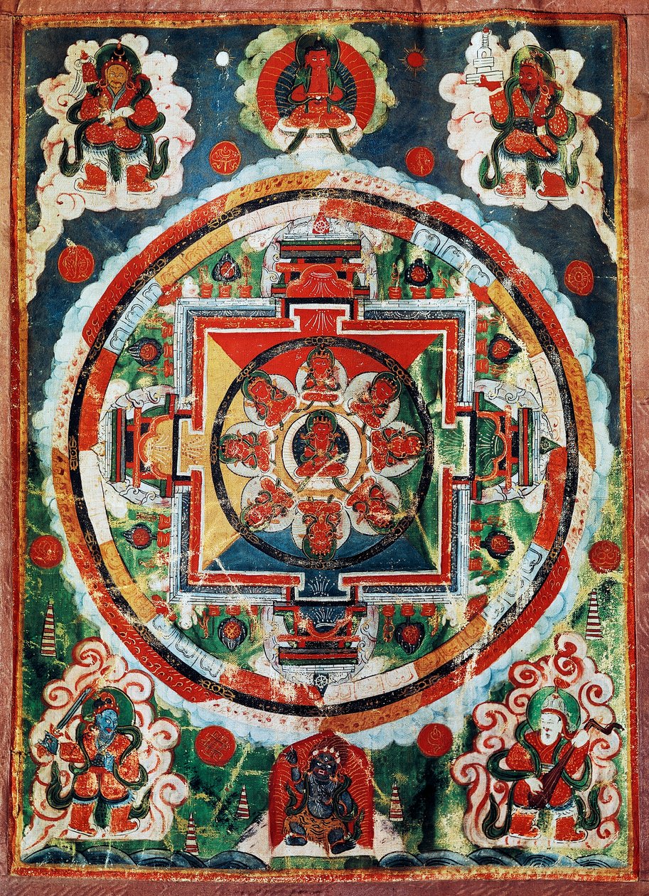 Tibetansk mandala kendt som de fire himmelske konger, tibetansk civilisation af Tibetan School