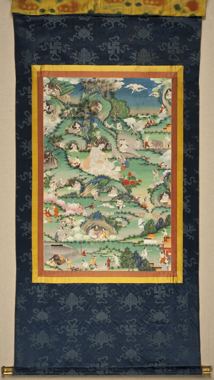 En scene fra Milarepa Thangkas liv, slutningen af det 18. århundrede. af Tibetan culture
